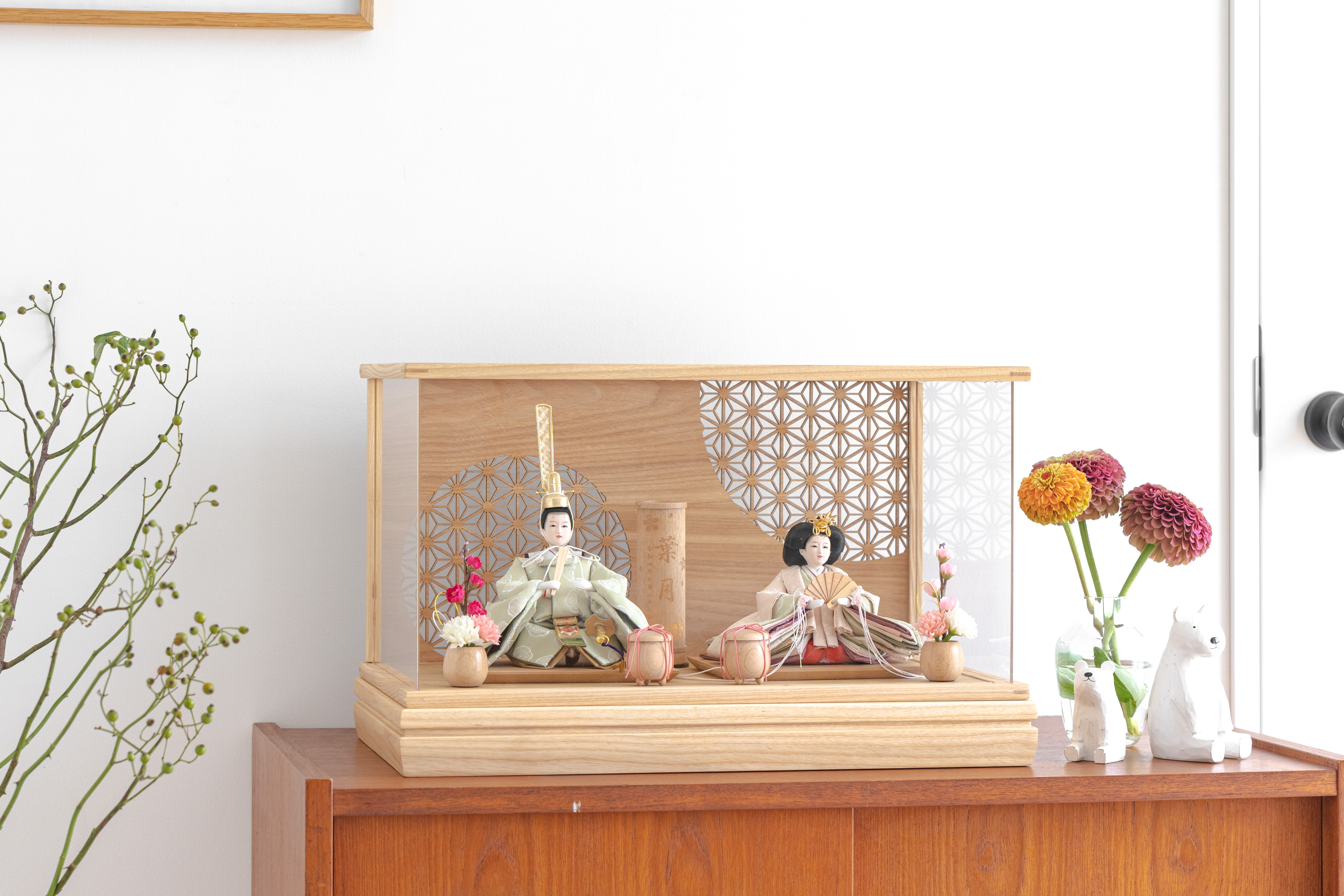 木製 雛人形 コンパクト ひな人形 桃の節句 新色 - 雛人形・ひな祭り